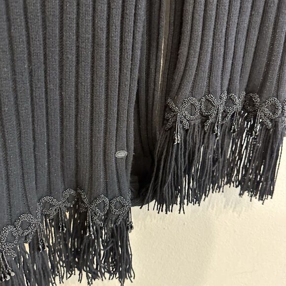 Chanel Vintage 86” Cashmere Knit Scarf Black Fringe Beaded Embellished Wrap RARE - Picture 4 of 9